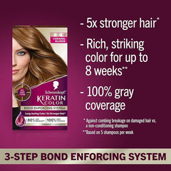 Schwarzkopf Keratin Permanent Hair Dye Cream, 7.5 Caramel Blonde, Professional Quality Color for Up to 100% Gray Coverage, Bond Enforcing System