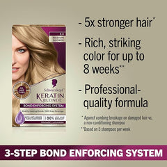 Schwarzkopf Keratin Blonde Hair Dye, 8.0 Medium Blonde, Professional Quality Permanent Hair Color, Bond Enforcing System, Pre-Color Serum & Purple Conditioner Included