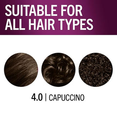 Schwarzkopf Keratin Permanent Hair Dye Cream, 4.0 Cappuccino, Professional Quality Color for Up to 100% Gray Coverage, Bond Enforcing System