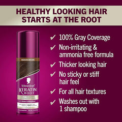 Schwarzkopf Keratin Color Root Temporary Hair Color Spray, Medium Brown, Instant Gray Coverage, Thicker, Fuller-Looking Roots, Easy-to-Use, No Ammonia, Low Mess Application, Scalp Friendly