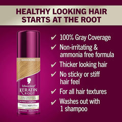 Schwarzkopf Keratin Color Root Temporary Hair Color Spray, Medium Blonde, Instant Gray Coverage, Thicker, Fuller-Looking Roots, Easy-to-Use, No Ammonia, Low Mess Application, Scalp Friendly