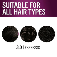 Schwarzkopf Keratin Permanent Hair Dye Cream, 3.0 Espresso, Professional Quality Color for Up to 100% Gray Coverage, Bond Enforcing System