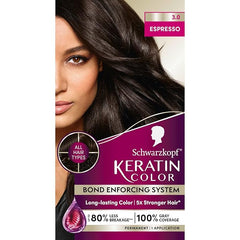 Schwarzkopf Keratin Permanent Hair Dye Cream, 3.0 Espresso, Professional Quality Color for Up to 100% Gray Coverage, Bond Enforcing System