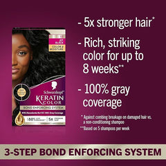 Schwarzkopf Keratin Permanent Hair Dye Cream, 1.2 Jet Black, Professional Quality Color for Up to 100% Gray Coverage, Bond Enforcing System